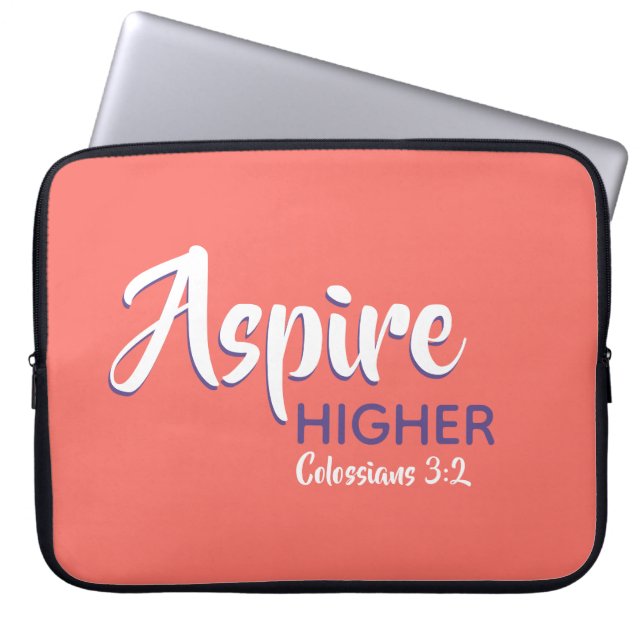 ASPIRE HIGHER Inspirational Christian Coral Laptop Sleeve (Front)