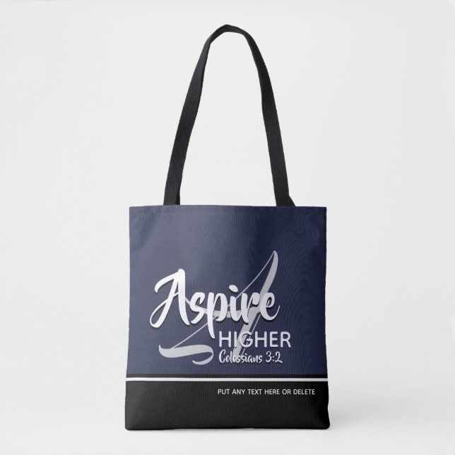 ASPIRE HIGHER Inspirational Christian NAVY Tote Bag (Front)