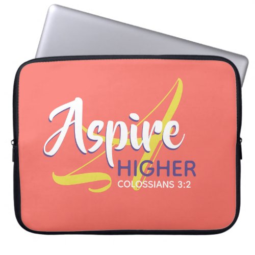 ASPIRE HIGHER Inspirational Coral Christian Laptop Sleeve