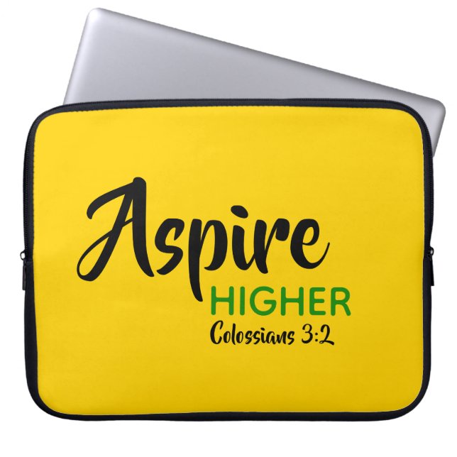 ASPIRE HIGHER Yellow Inspirational Christian Laptop Sleeve (Front)