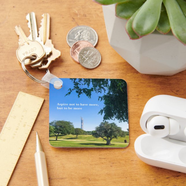 Aspire park in Qatar green trees modern building Keychain (Desk)