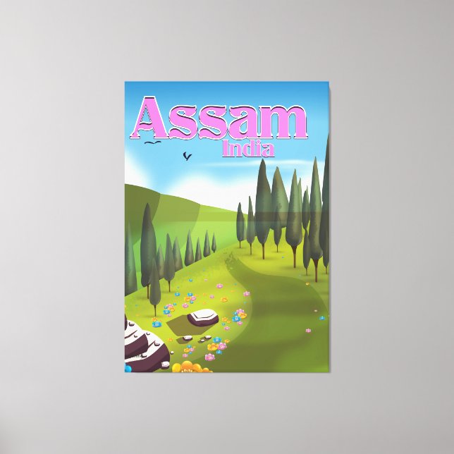 Assam India travel poster print. Canvas Print (Front)