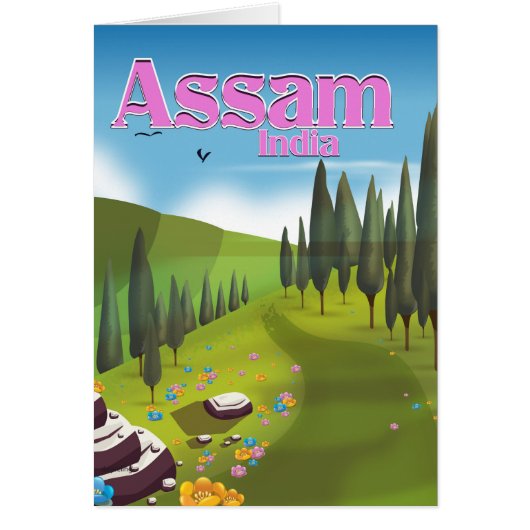 Assam India travel poster print. Cards (Front)