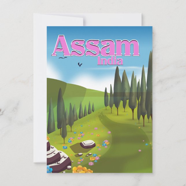 Assam India travel poster print. Invitation (Back)