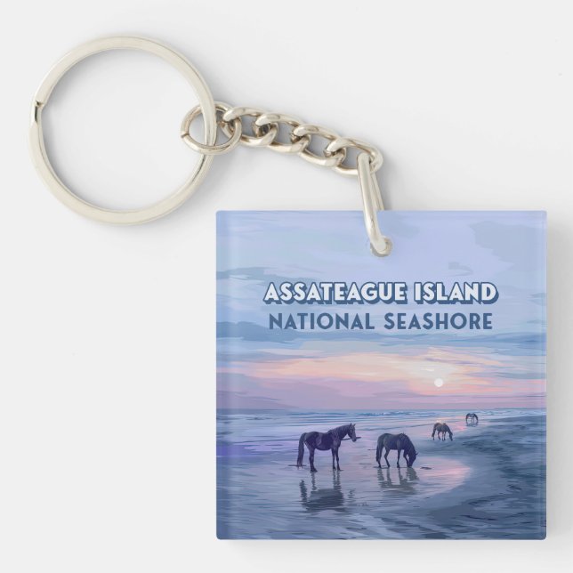 Assateague Island National Seashore Horses Vintage Keychain (Front)