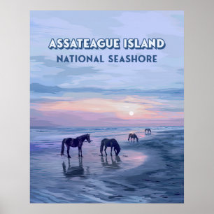 Assateague Island National Seashore Horses Vintage Poster