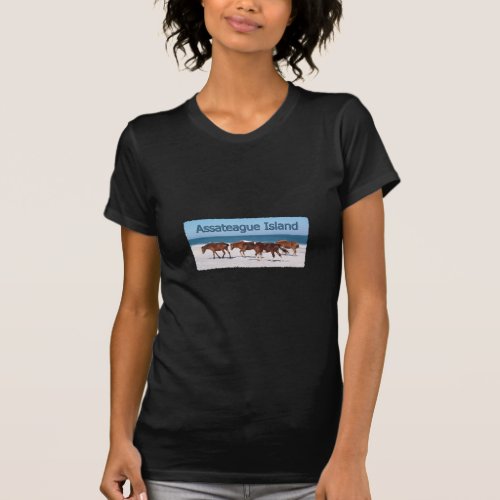 Assateague Island ponies on beach logo T_Shirt