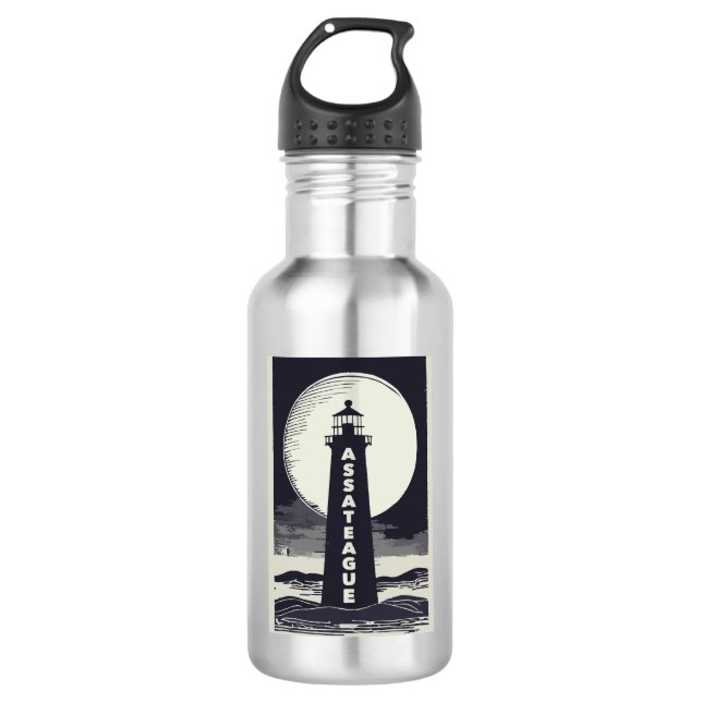 Assateague Lighthouse Virginia Moon Stainless Steel Water Bottle (Front)