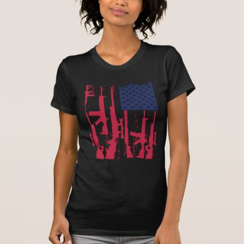 Assault Rifle American Flag Awareness Gift T_Shirt