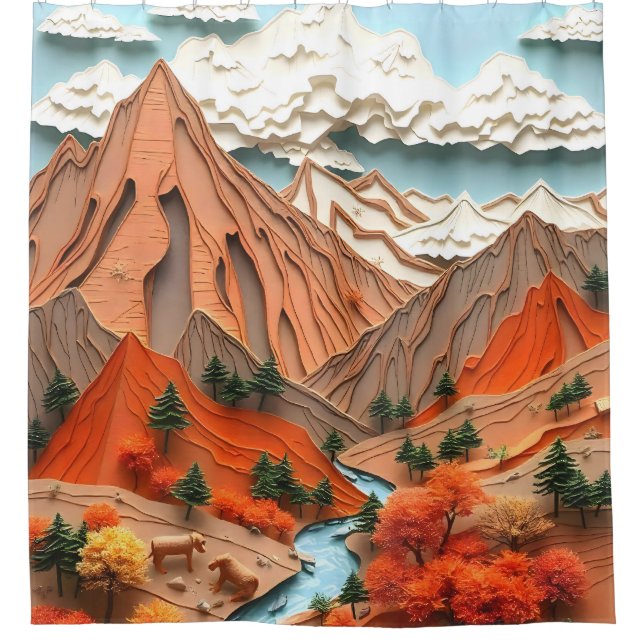 Assemblage 03: Orange Mountains Shower Curtain (Front)