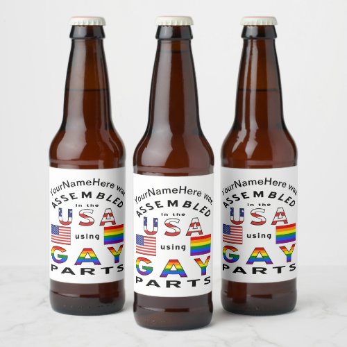 Assembled in USA Using Gay Parts Personalized Beer Bottle Label