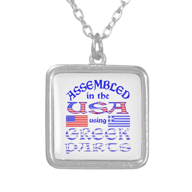 Assembled in USA Using Greek Parts Humor Silver Plated Necklace (Front)