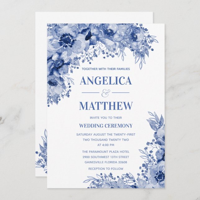 Assembly In Blue Indigo Wedding Invitation (Front/Back)