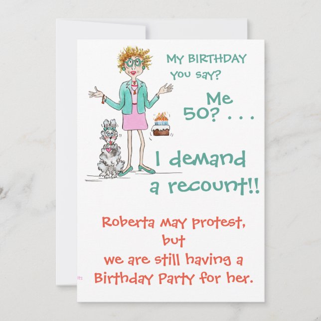 Assertive Woman Demands a 50 yr Recount cartoon  Invitation (Front)