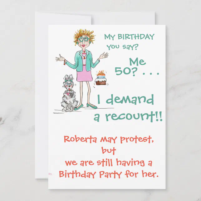 Assertive Woman Demands a 50 yr Recount cartoon Invitation | Zazzle