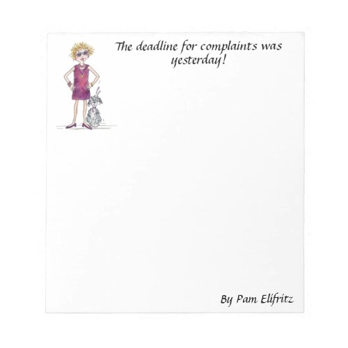 Assertive woman watercolor caricature humor notepad