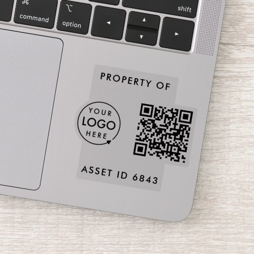Asset ID Property of Company QR Code Business Logo Sticker