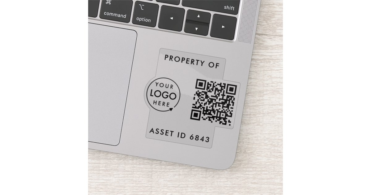 Asset ID Property of Company QR Code Business Logo Sticker | Zazzle