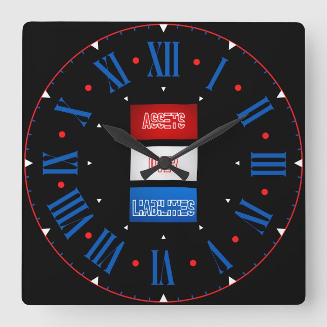 Assets Over Liabilities Flag Roman Numeral Square Wall Clock (Front)