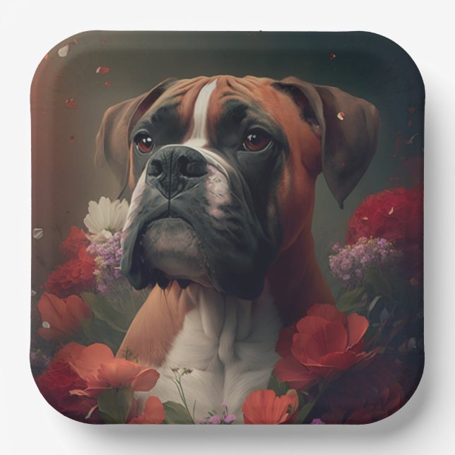 Assiettes en carton chien Boxer Paper Plates (Front)
