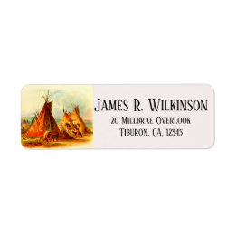 Assiniboin Tipi Scene Canadian Prairie Art Label