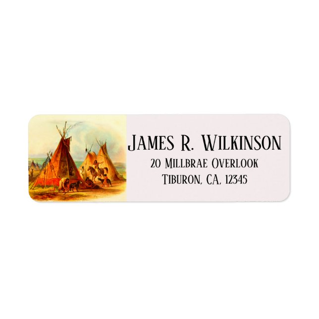 Assiniboin Tipi Scene Canadian Prairie Art Label (Front)