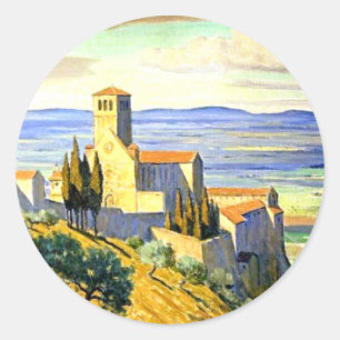 Assisi, Italy - fine art painting, Classic Round Sticker