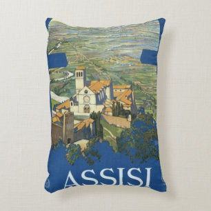 Assisi Italy Vintage Travel Art Francesco Basilica Accent Pillow