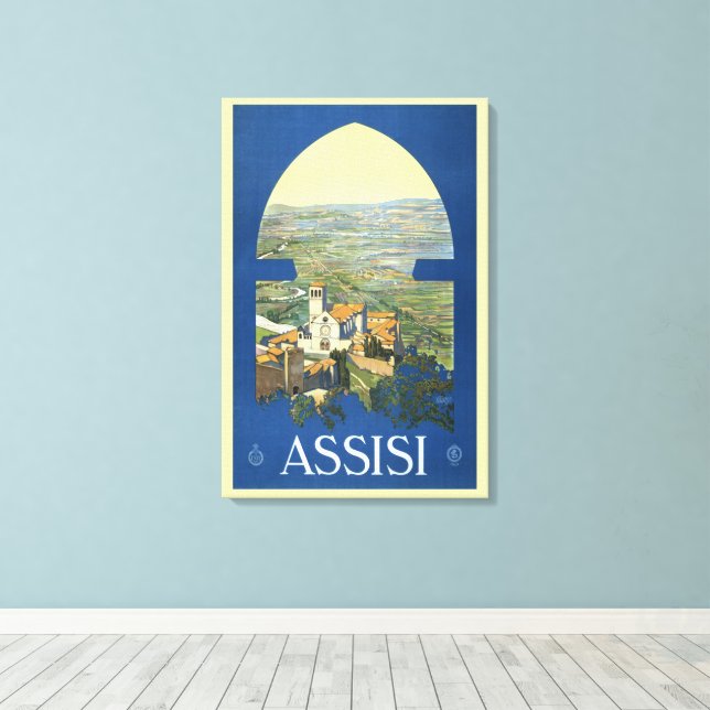 Assisi Italy Vintage Travel Art Francesco Basilica Canvas Print (Insitu(Wood Floor))
