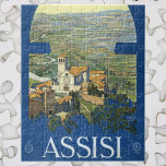 Assisi Italy Vintage Travel Art Francesco Basilica Jigsaw Puzzle<br><div class="desc">Vintage illustration European travel poster from Assisi,  Italy featuring a landscape view of the city with the Basilica Francesco. Classic Italian religious architecture.</div>