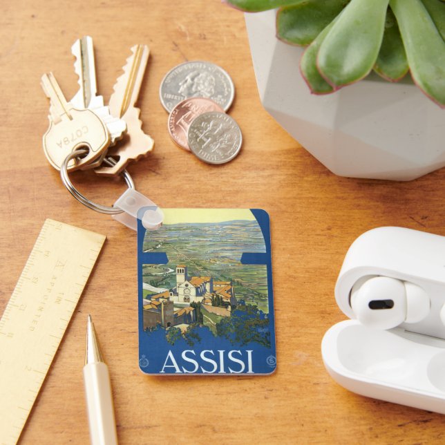 Assisi Italy Vintage Travel Art Francesco Basilica Keychain (Desk)