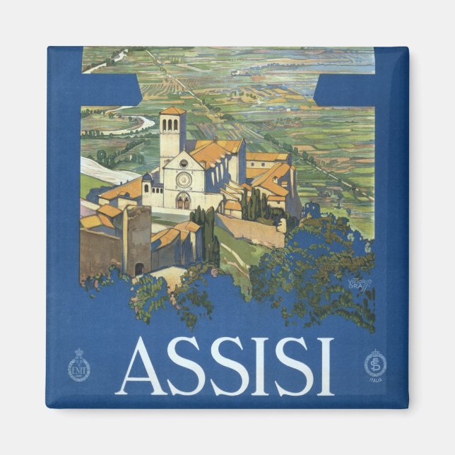 Assisi Italy Vintage Travel Art Francesco Basilica Magnet (Front)