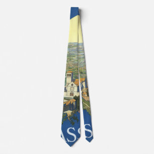 Assisi Italy Vintage Travel Art Francesco Basilica Neck Tie