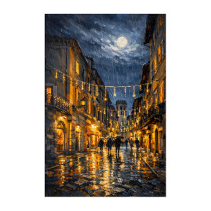 Assisi Luminescence: Rainy Night Under the Vortex  Acrylic Print