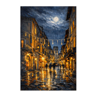 Assisi Luminescence: Rainy Night Under the Vortex Acrylic Print