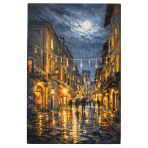 Assisi Luminescence: Rainy Night Under the Vortex  Metal Print
