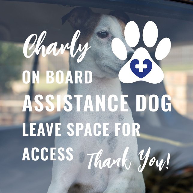 Assistance Dog on Board Pet Paw Blue Medical Logo Window Cling ("Assistance Dog on Board" car window decal for service dog owners with modern blue medical logo.)
