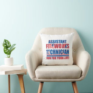 Assistant fireworks technician funny 4th of july throw pillow