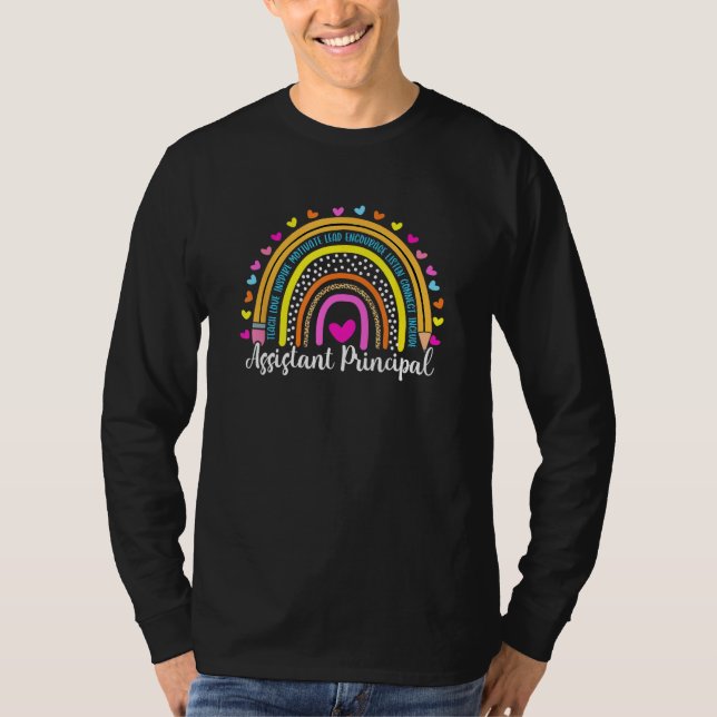 Assistant Principal Boho Rainbow Leopard Back To S T-Shirt (Front)