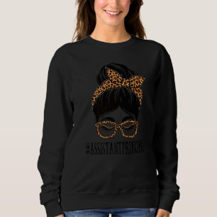 Assistant Principal Leopard Messy Bun Women Back T Sweatshirt