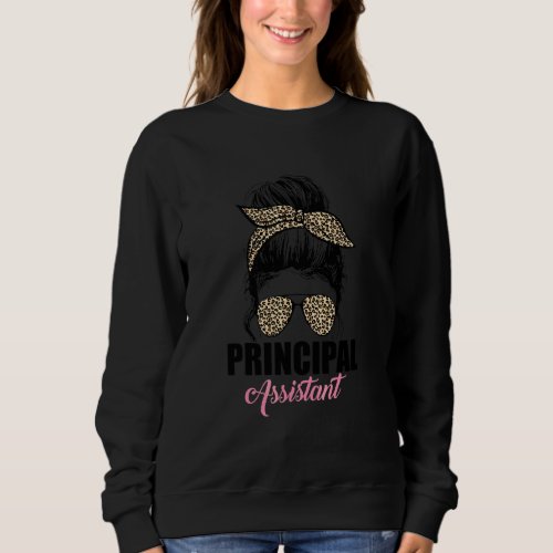 Assistant Principal Messy Bun Leopard Sweatshirt