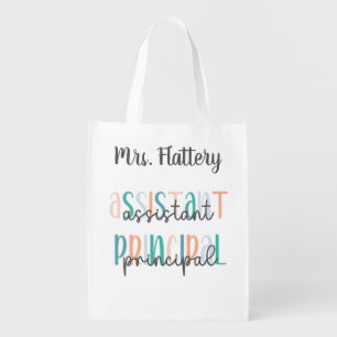 Assistant Principal Pastel script over print Grocery Bag