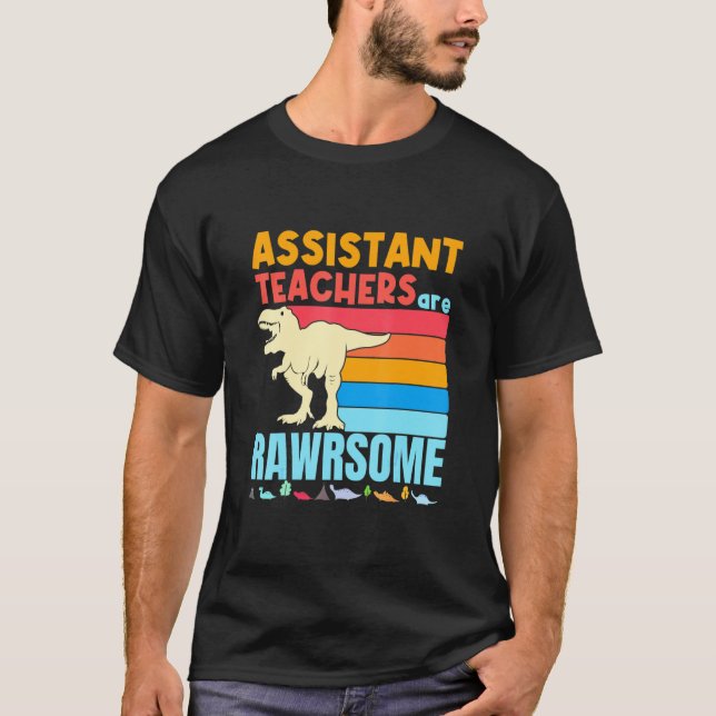 Assistant Teachers Are Awesome Teacher Retro Dinos T-Shirt (Front)