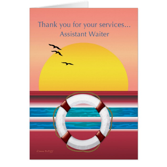 Assistant Waiter   Thank you   Cruise Ship Greeting Card