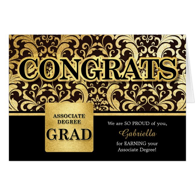 Associate Degree Grad in Faux Gold Foil Cards (Front Horizontal)