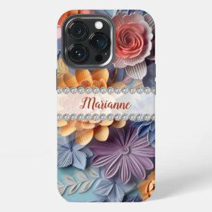 Assorted 3D flowers, diamond frame custom iPhone 13 Pro Case