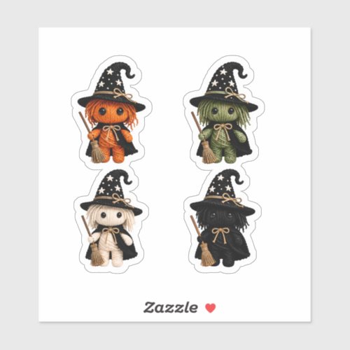 Assorted Amigurumi String Doll Witches with Brooms Sticker