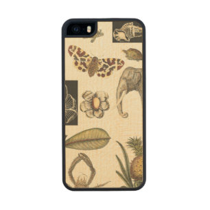 Assorted Animals Painted on Cream Background Wood Phone Case For iPhone SE/5/5s