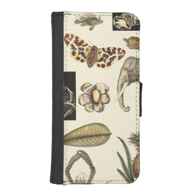 Assorted Animals Painted on Cream Background iPhone Wallet Case (Front)