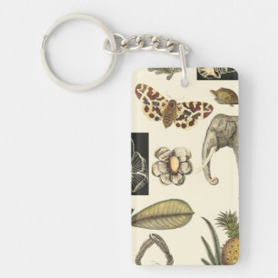Assorted Animals Painted on Cream Background Keychain